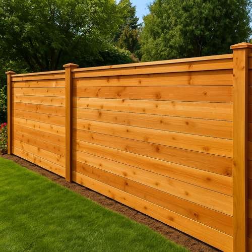 Beautiful cedar wood fence in a nice backyard in Camas.