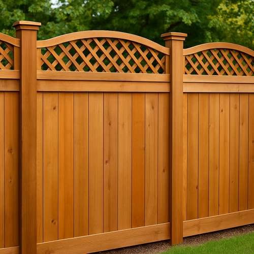 Wood fence with lattice on top on beautiful green grass in Camas, Wa.