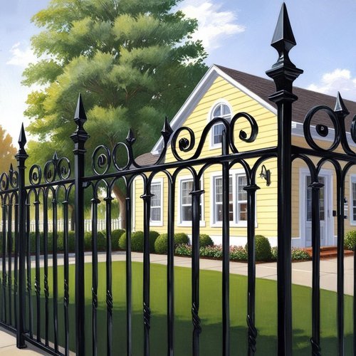 A strong, eye catching black wrought iron fence in Camas